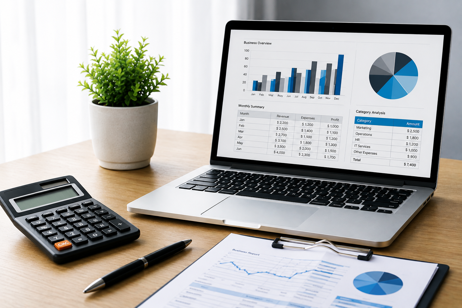 Accounting calculator and financial reports